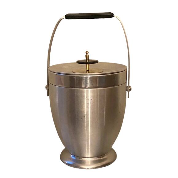Vintage MCM Kromex Chrome And Brushed Aluminum Ice Bucket Lid Handle Modern - Picture 10 of 10